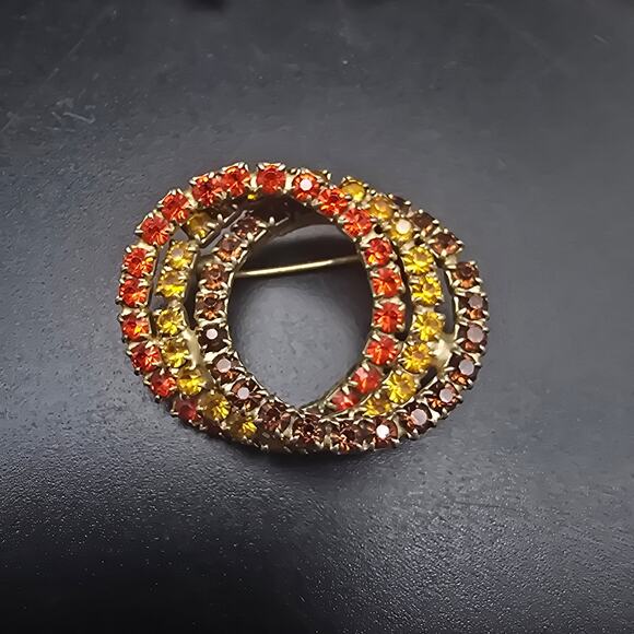 Unknown Jewelry - Autumn Fall Colored Rhinestone Circle Brooch Vintage Glam Jewelry